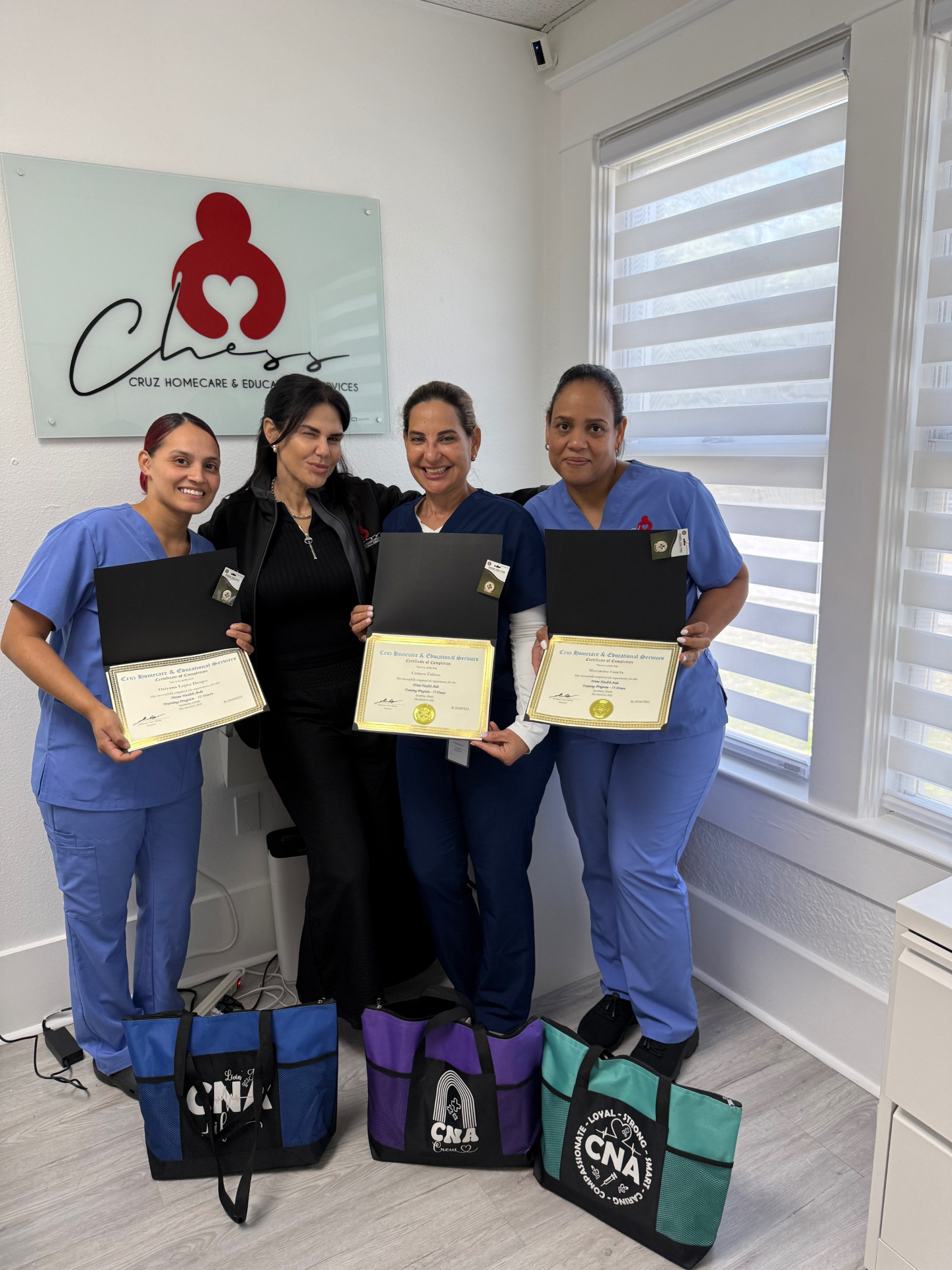 CRUZ Home Care CNA graduates with their certificates